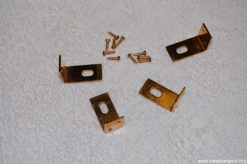 SOLD Gold plated hardware thumb screws ,screws, L brackets Banjo Hangout