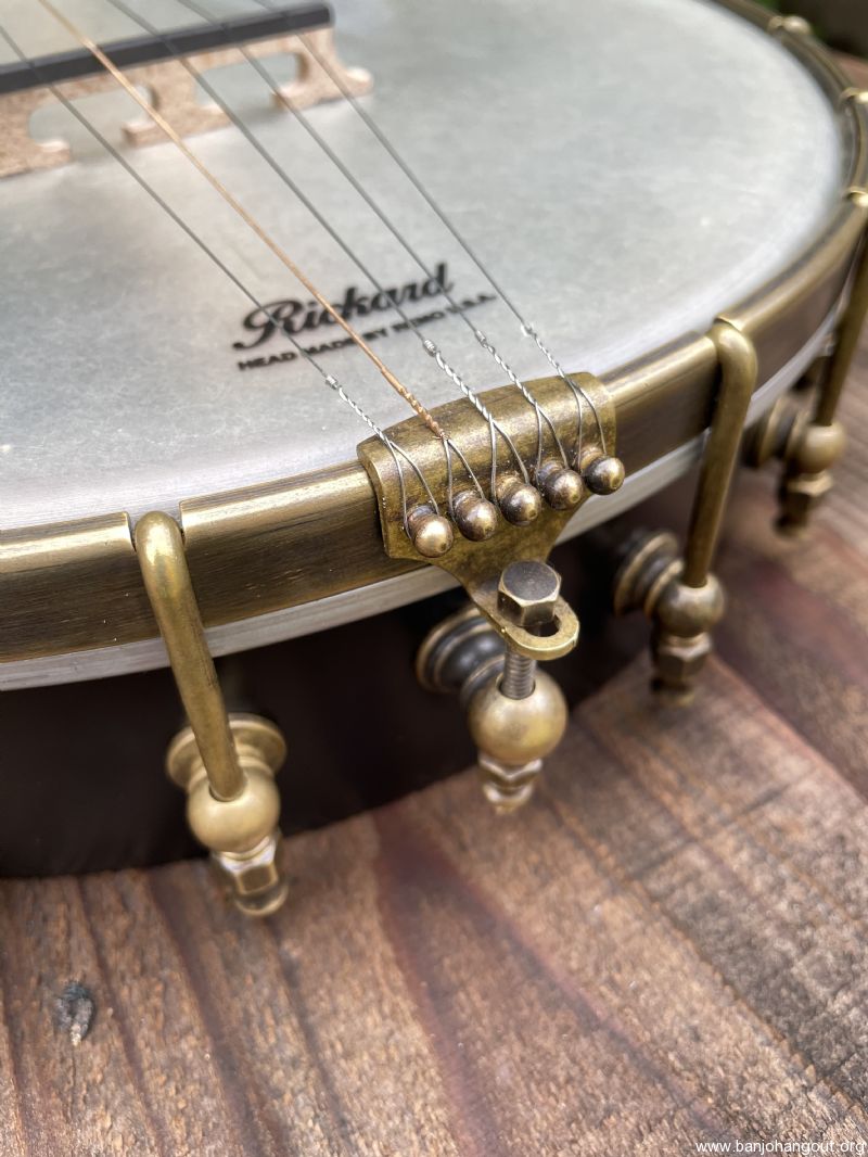 Rickard 11” Maple Ridge open back banjo. Dobson ring. Antiqued brass