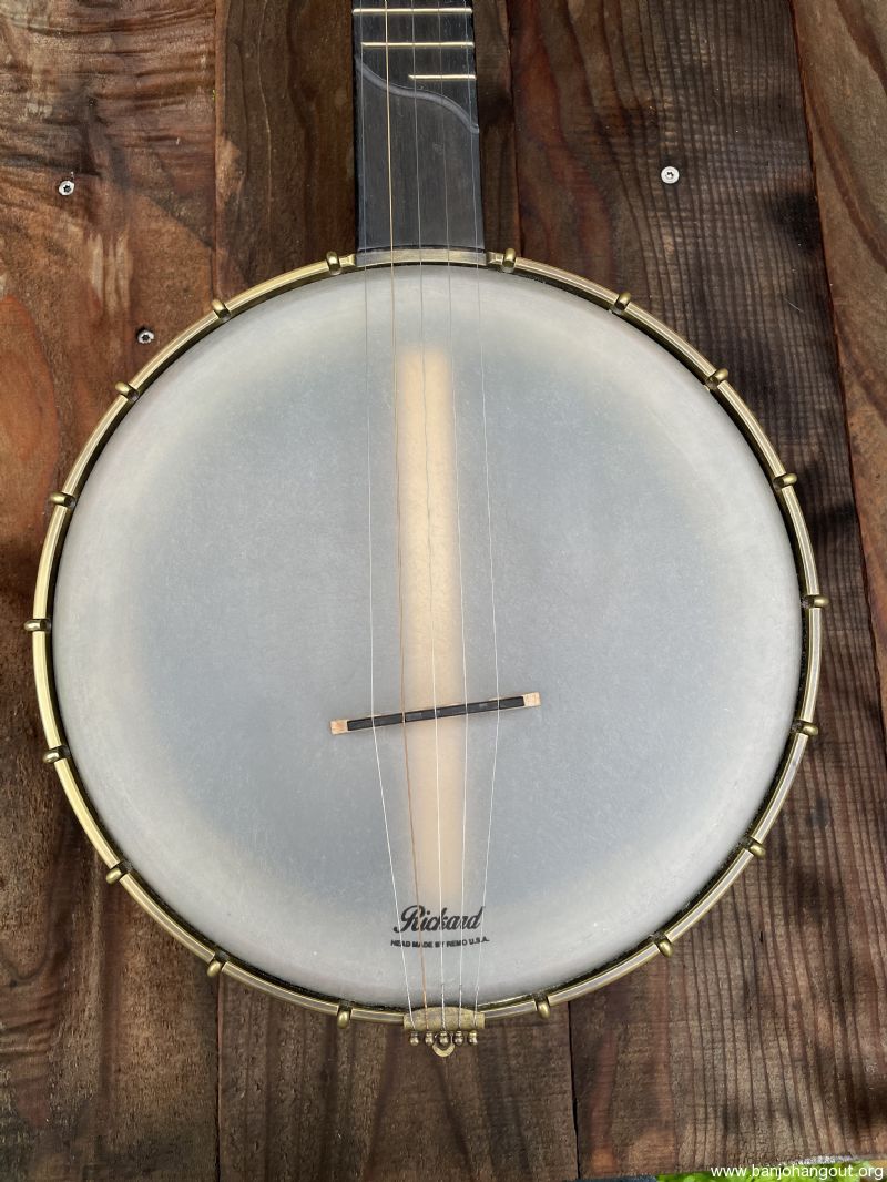 Rickard 11” Maple Ridge open back banjo. Dobson ring. Antiqued brass