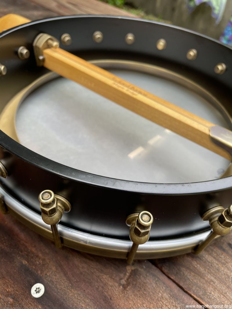 Rickard 11” Maple Ridge open back banjo. Dobson ring. Antiqued brass