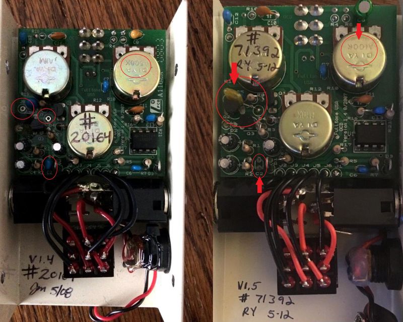 Fulltone OCD Version 1.5 difference from 1.4 ?? (with photos