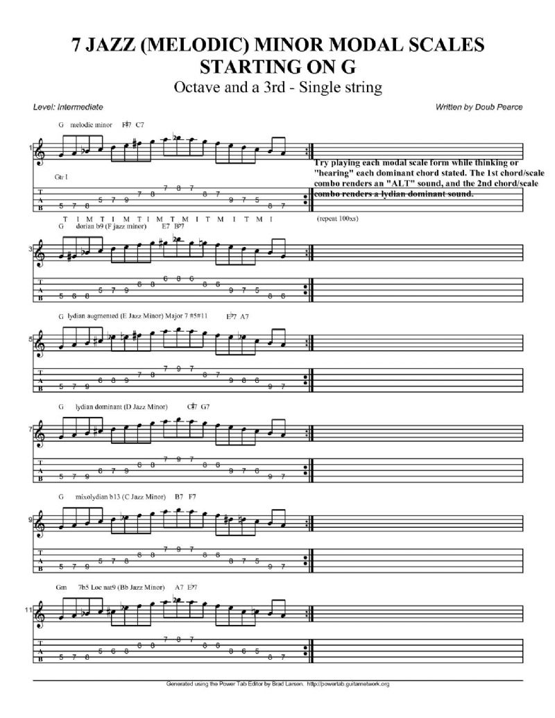 7 jazz minor modal scales starting on G pg1 pearcemusic's Photos