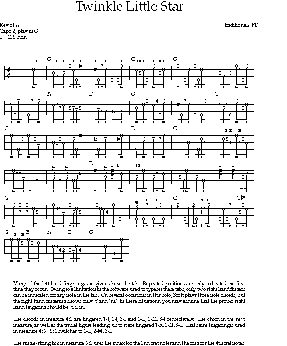 Twinkle Twinkle Little Star Mandolin Tab - Tenor Banjo Tabs